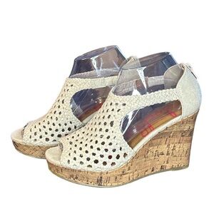 Jellypop Women's Wedge Heel Sandal Castle Natural Woven Cork Beige Size-7.5 EUC